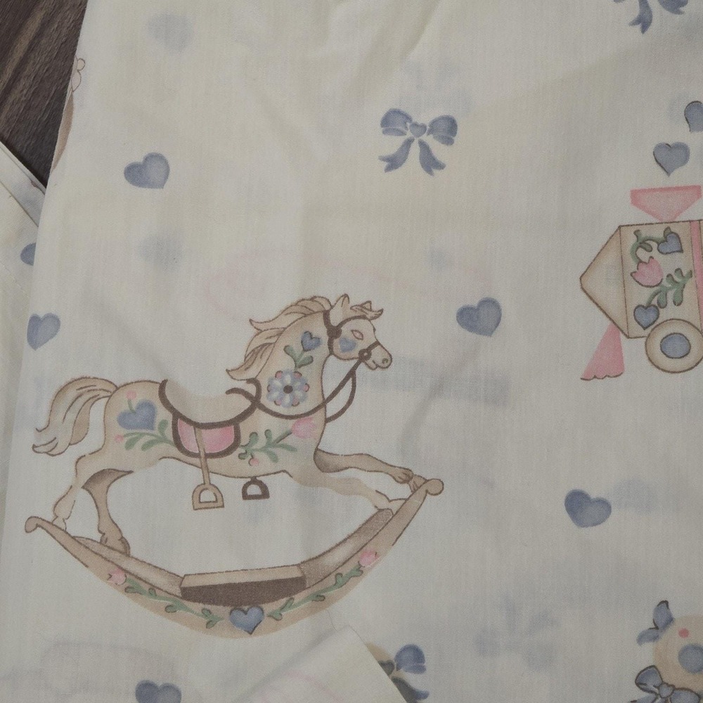 2 Rocking Horse Vtg Toys Nursery Baby Room Handmade Curtains Valance Cottagecore - Picture 2 of 8